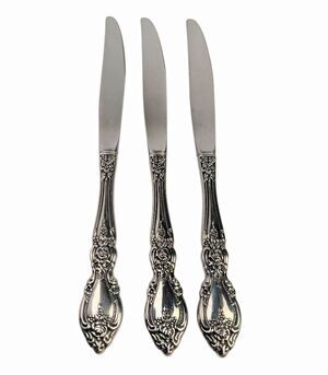Oneida Wordsworth Ornate Floral stainless steel Metal Dinner Knives set of 3